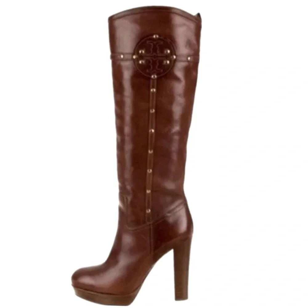 Tory Burch Colleen studded Platform knee high boots. Color Sienna Brown